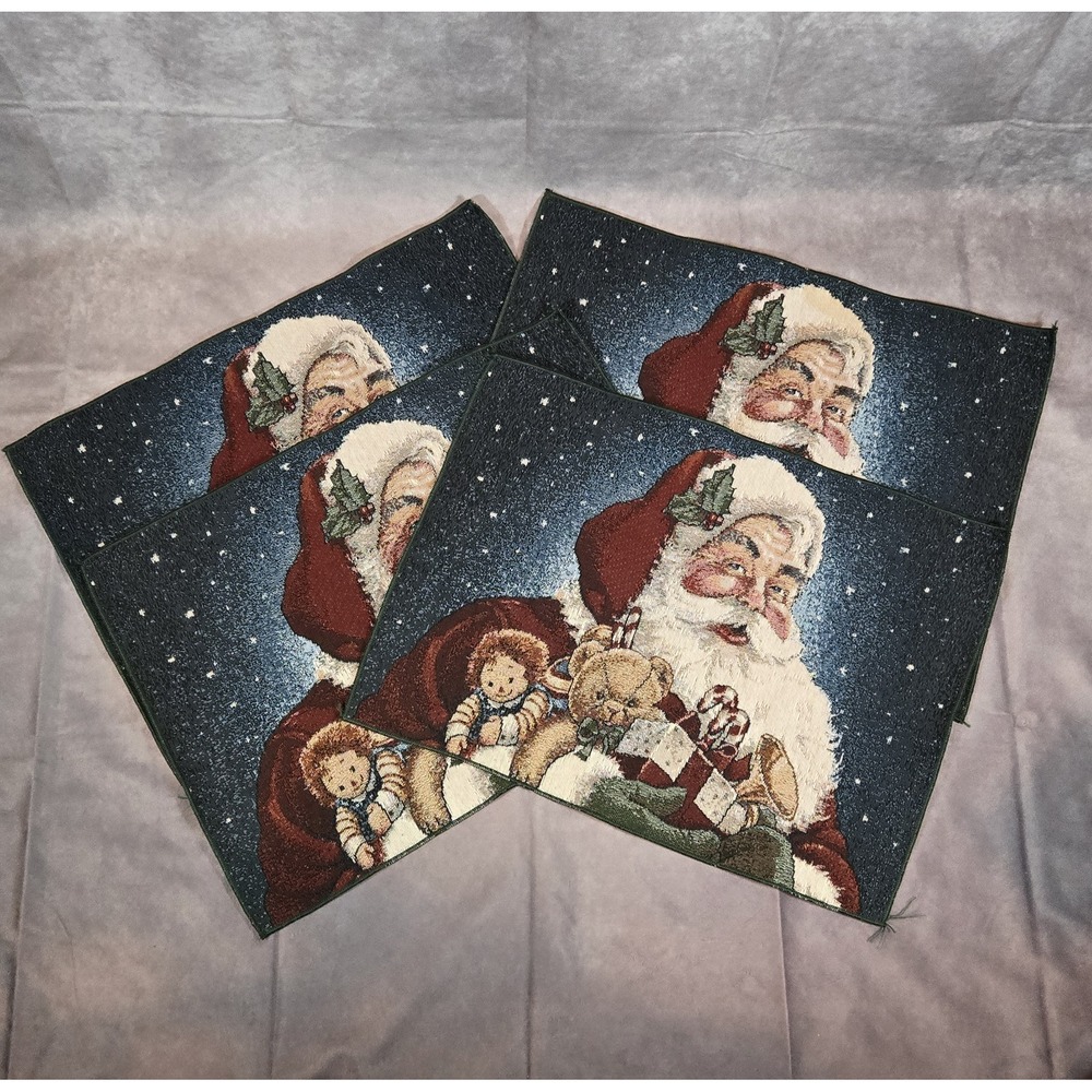 Santa Claus Placemats American Greetings Tapestry Style Christmas Vintage (4)